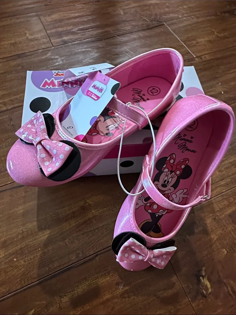 Disney Minnie Mouse Pink Glitter Ballet Flats Pink Toddler 12 NWT